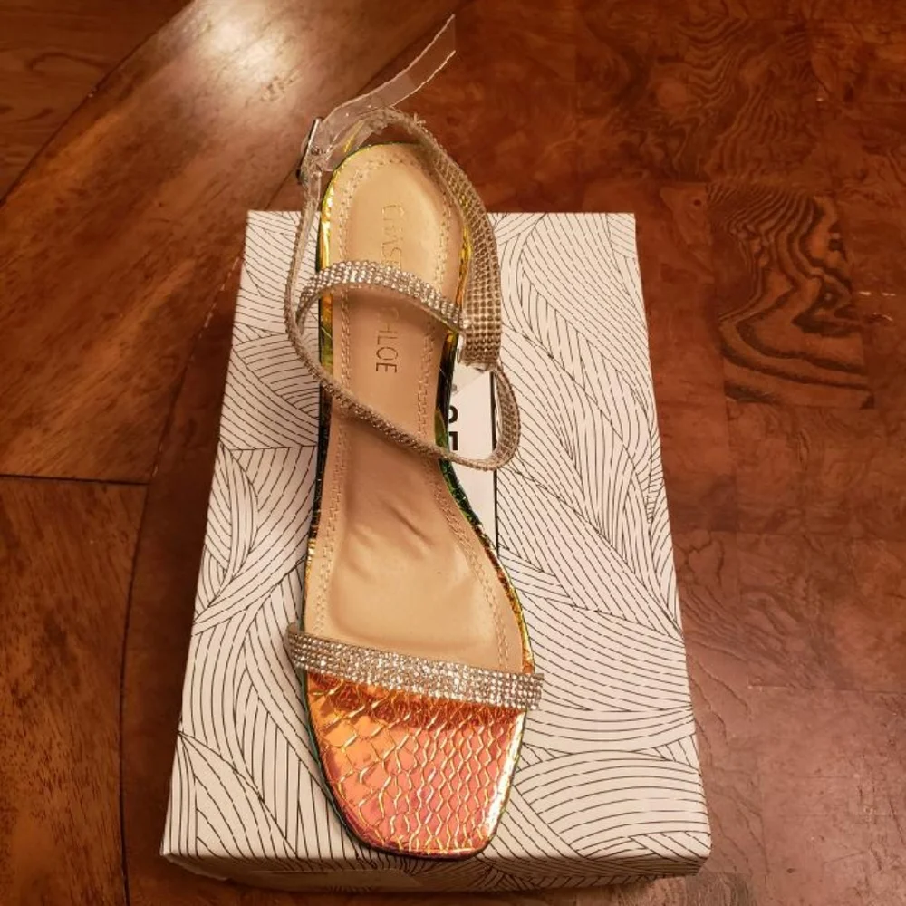 NWT Chase+Chloe Clear Blue Green Silver Sandal Heels Size 8